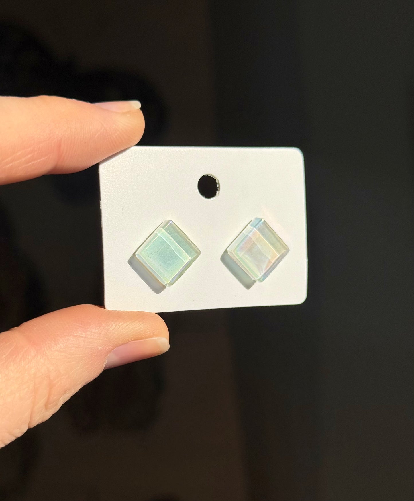 Iridescent Glass Tile Stud Earrings