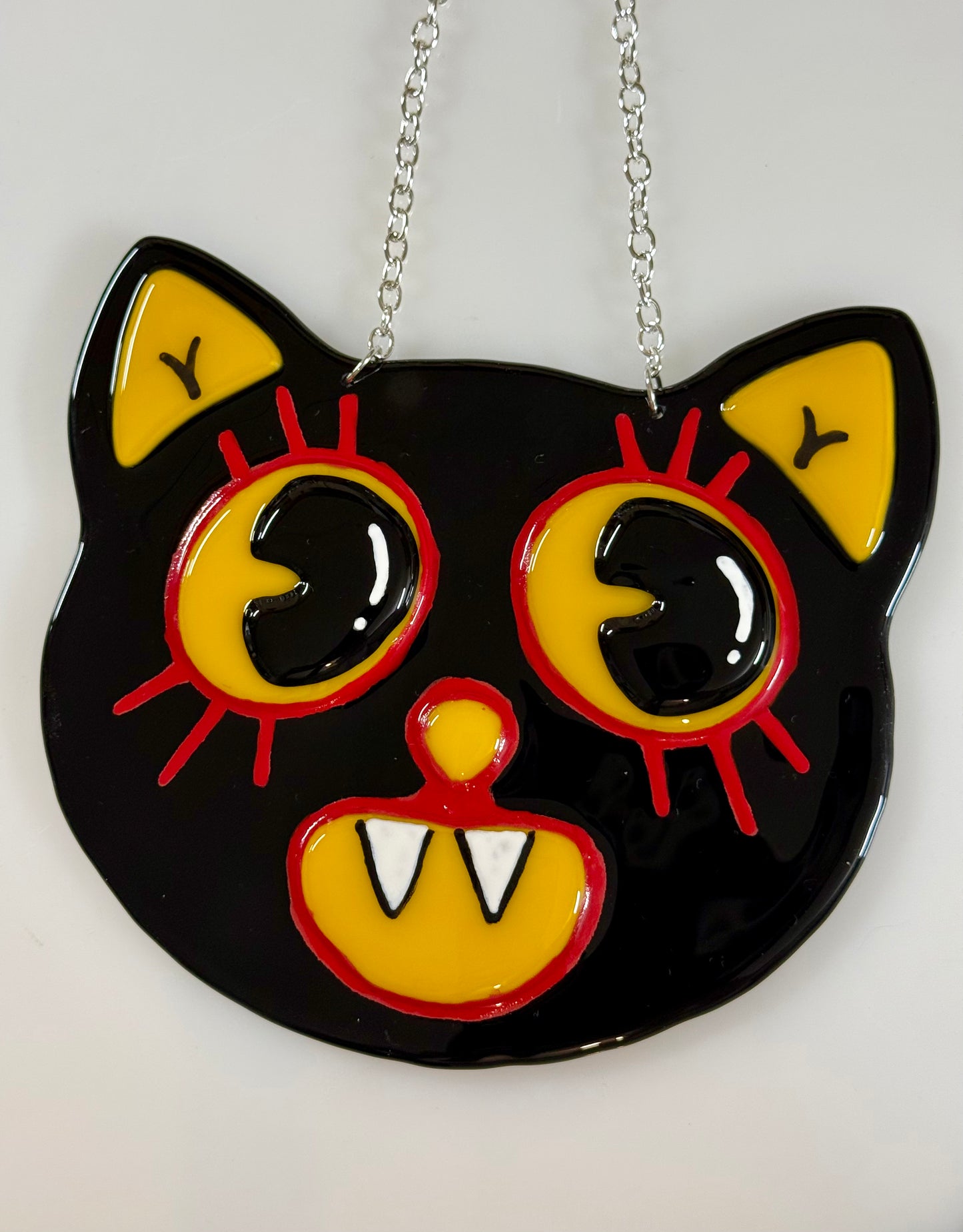 Vintage Style Halloween Cat Fused Glass