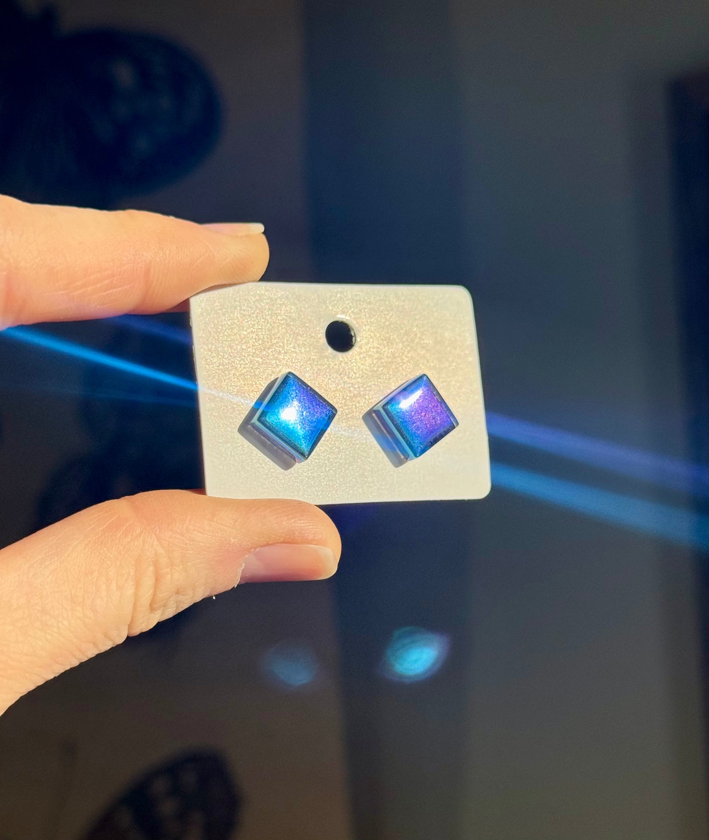 Iridescent Glass Tile Stud Earrings