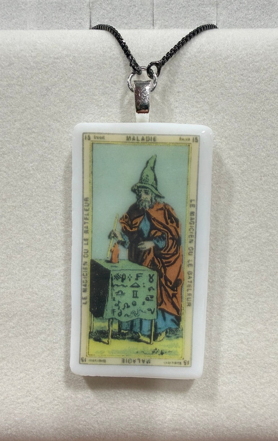 Fused Glass French Nouveau Tarot Card Necklace with bolo adjustable chain