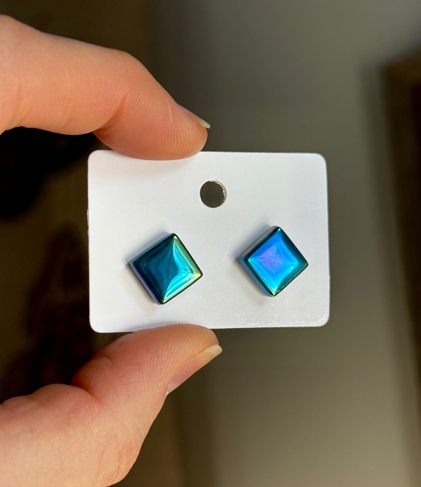 Iridescent Glass Tile Stud Earrings