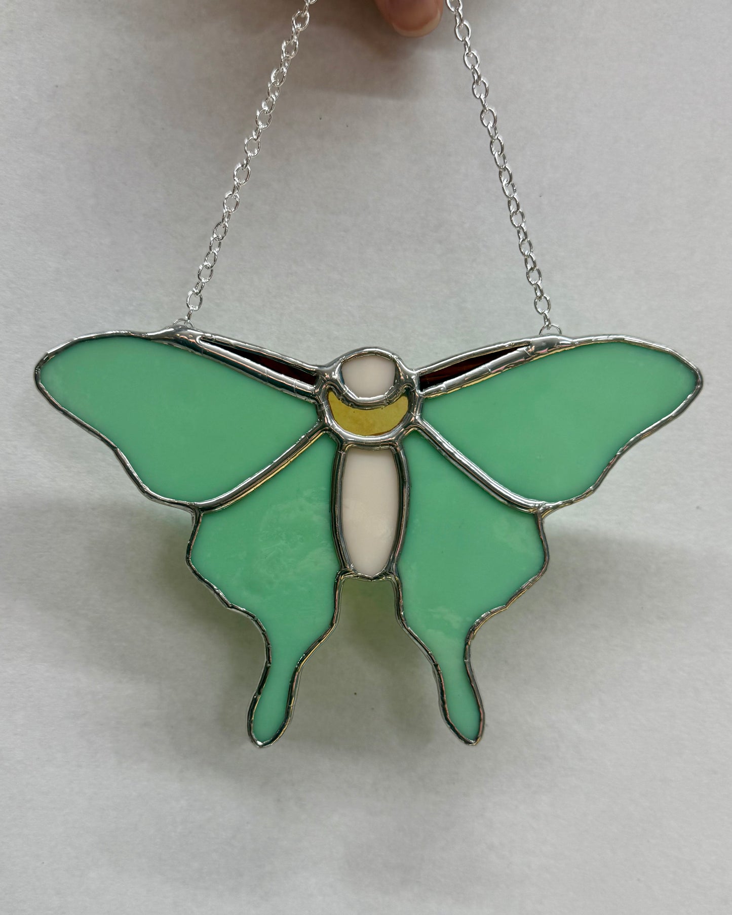 Luna Moth Stained Glass Suncatcher with Crescent Moon