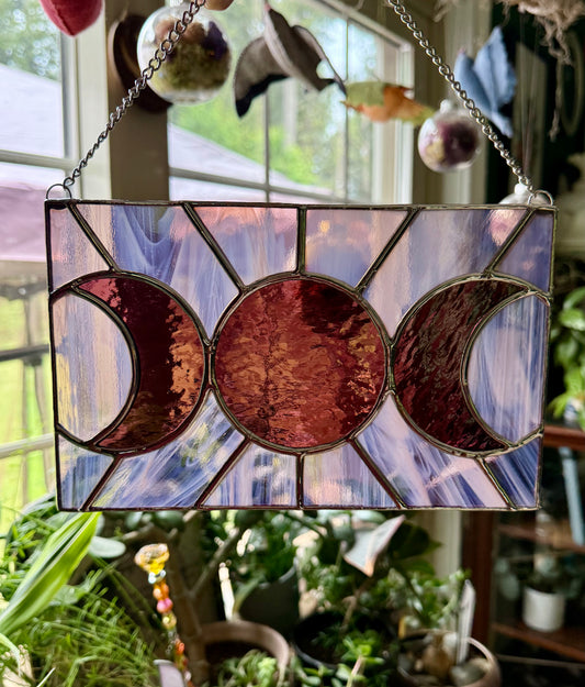 Triple Moon Stained Glass Window Hanging by The Fickle Hare