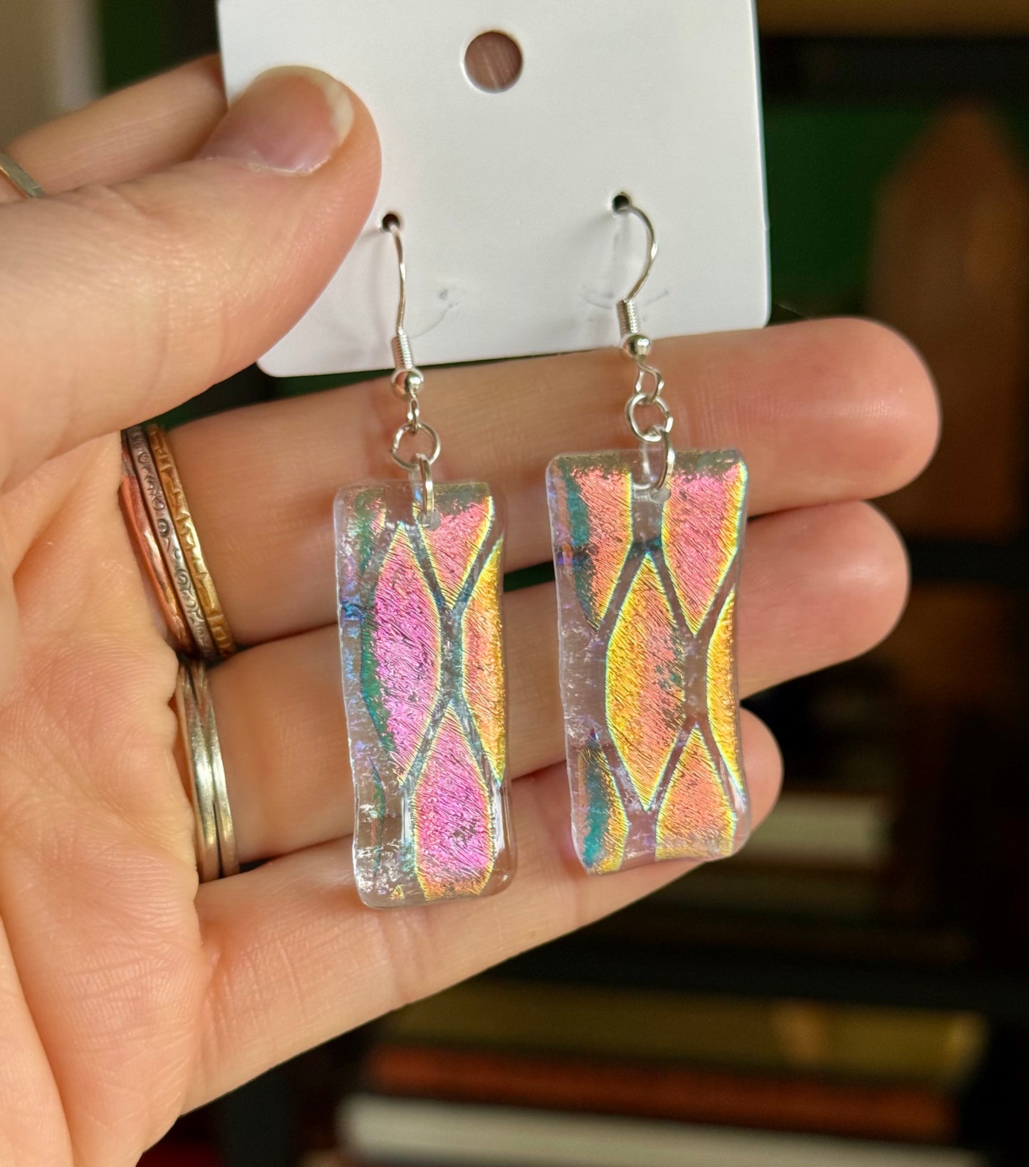 Iridescent Fused Glass Earrings