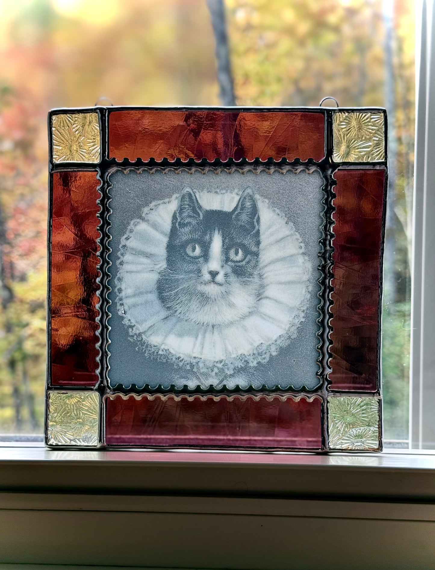 Elizabethan Collar Cat Decal Stained Glass Suncatcher