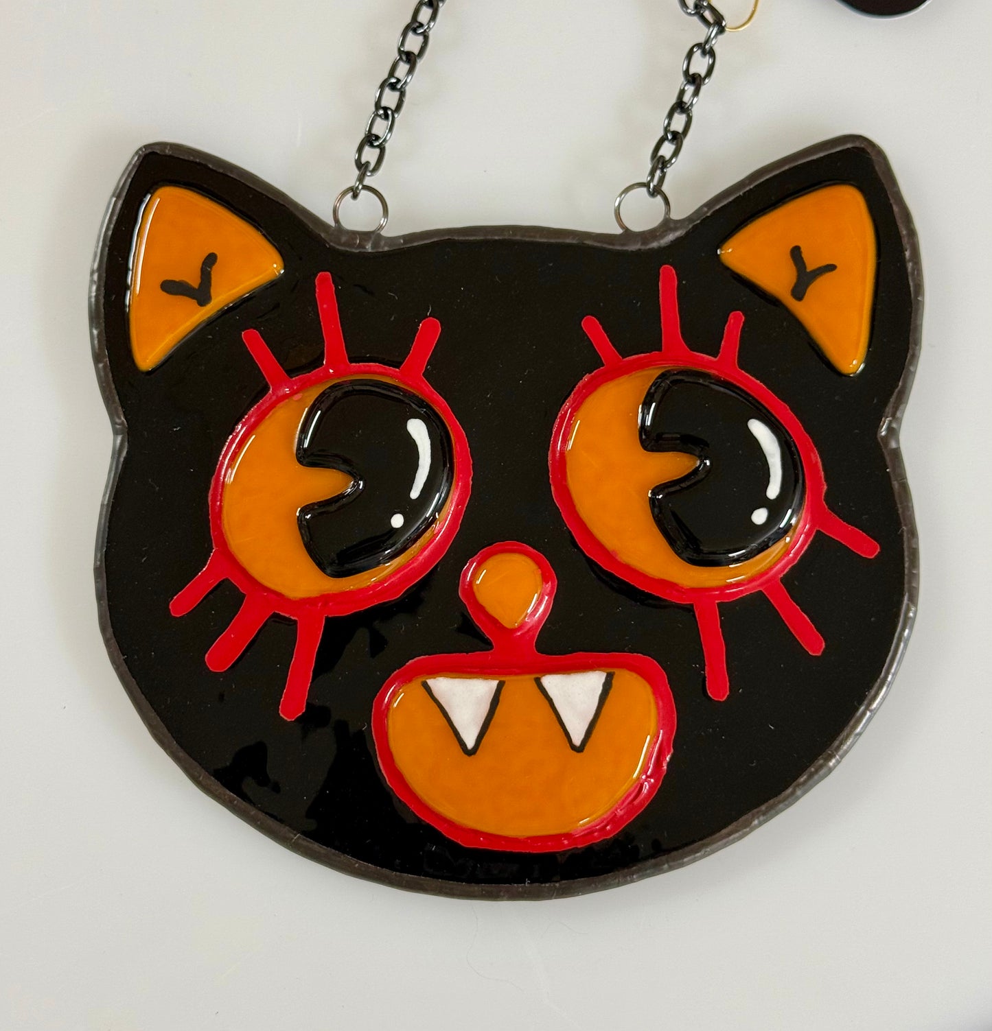 Vintage Style Halloween Cat Fused Glass