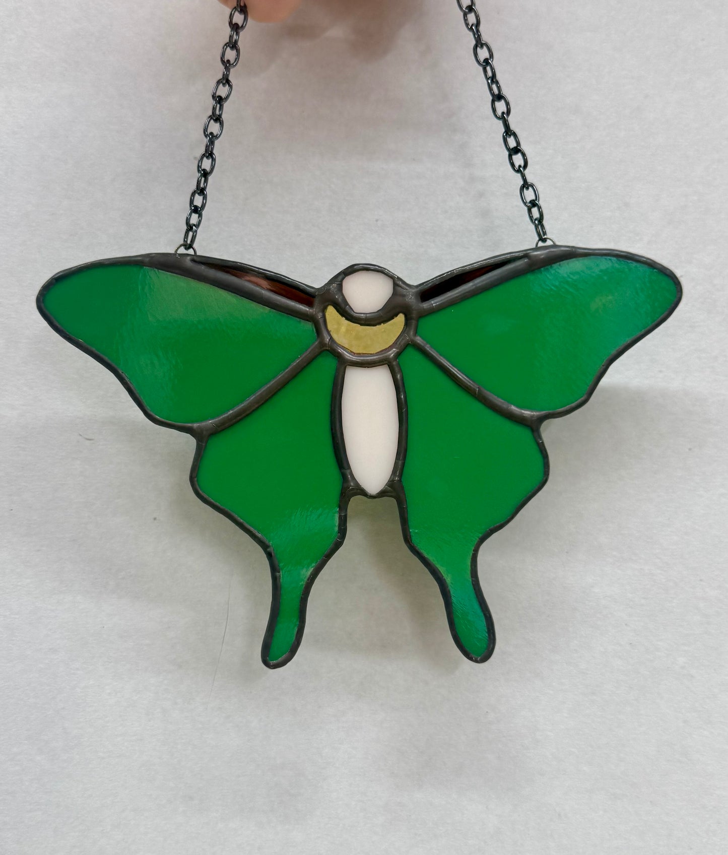 Luna Moth Stained Glass Suncatcher with Crescent Moon