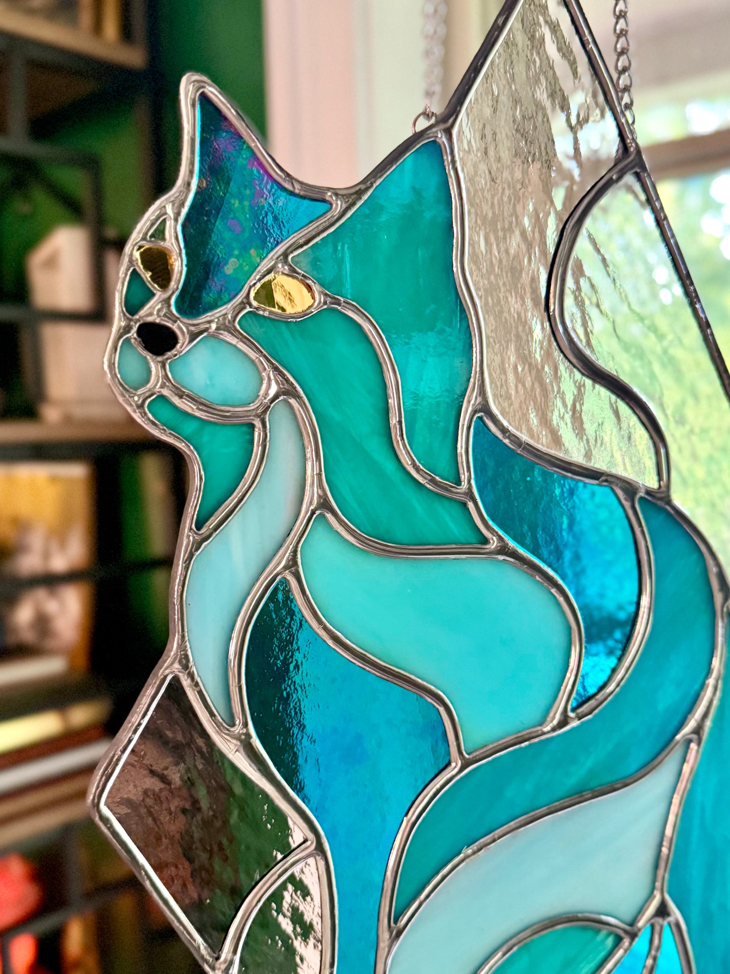 Cat Iridescent Stained Glass Suncatcher