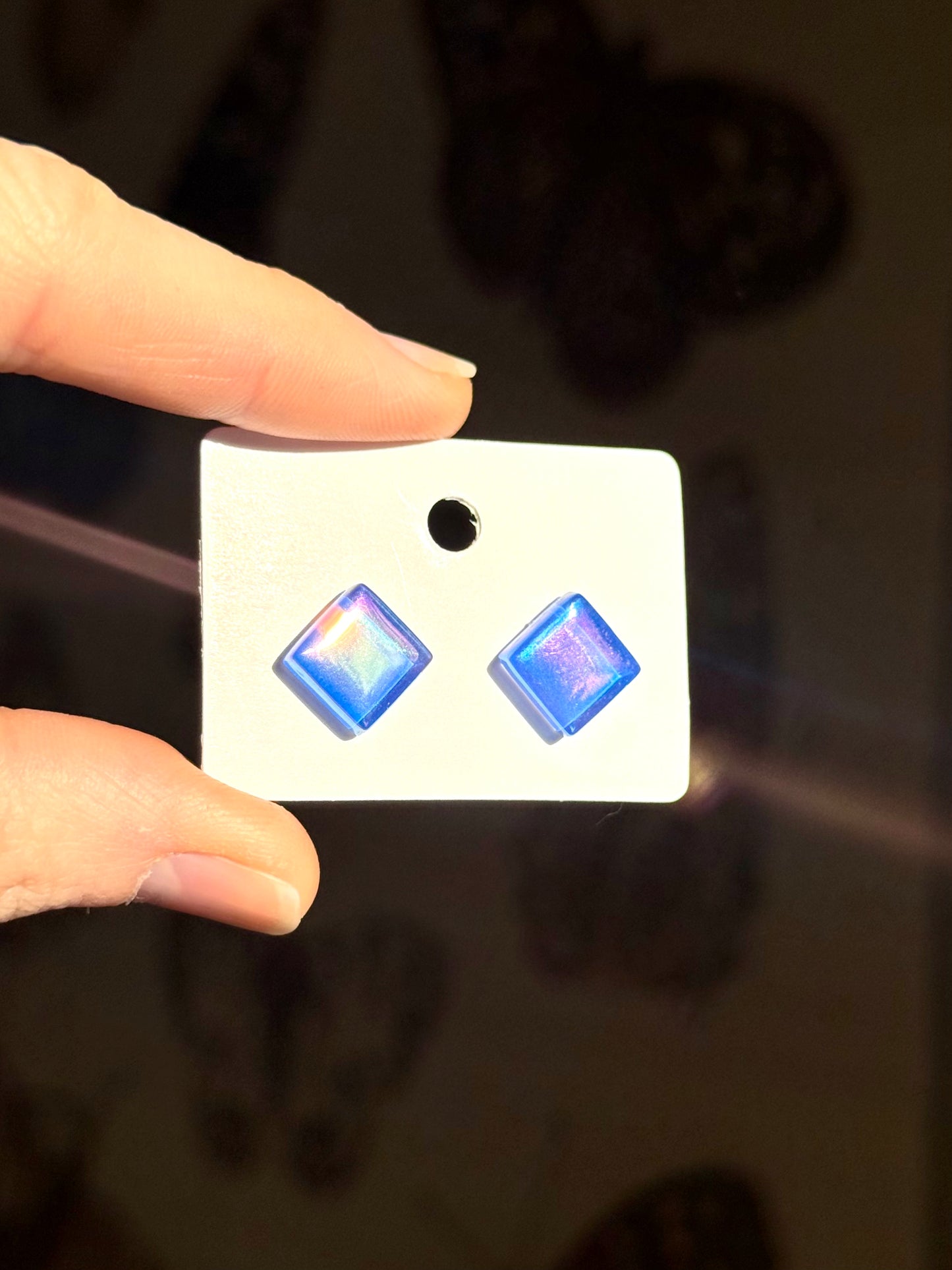 Iridescent Glass Tile Stud Earrings