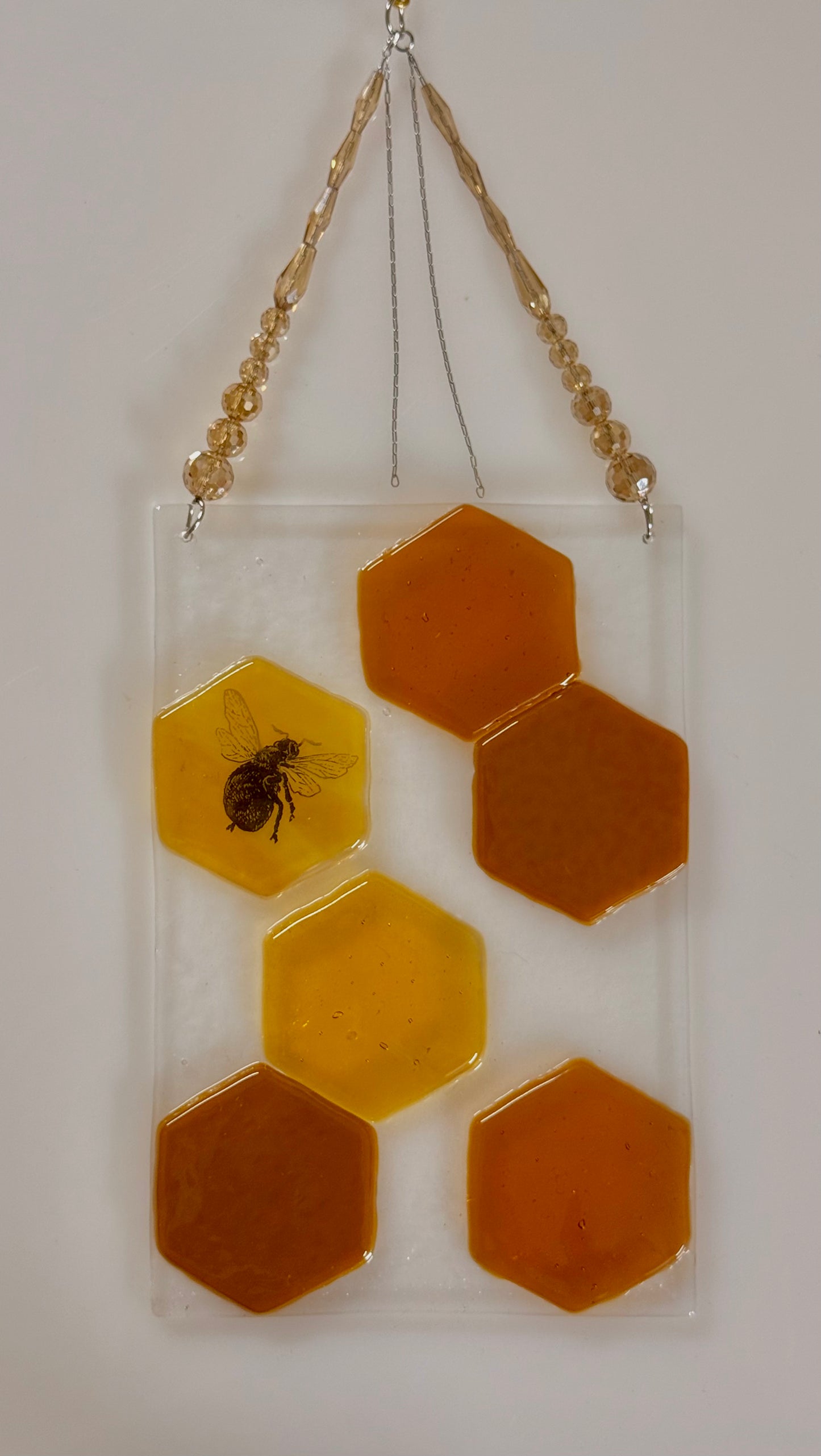 Fused Glass Honeycomb Panel with Bee Decal
