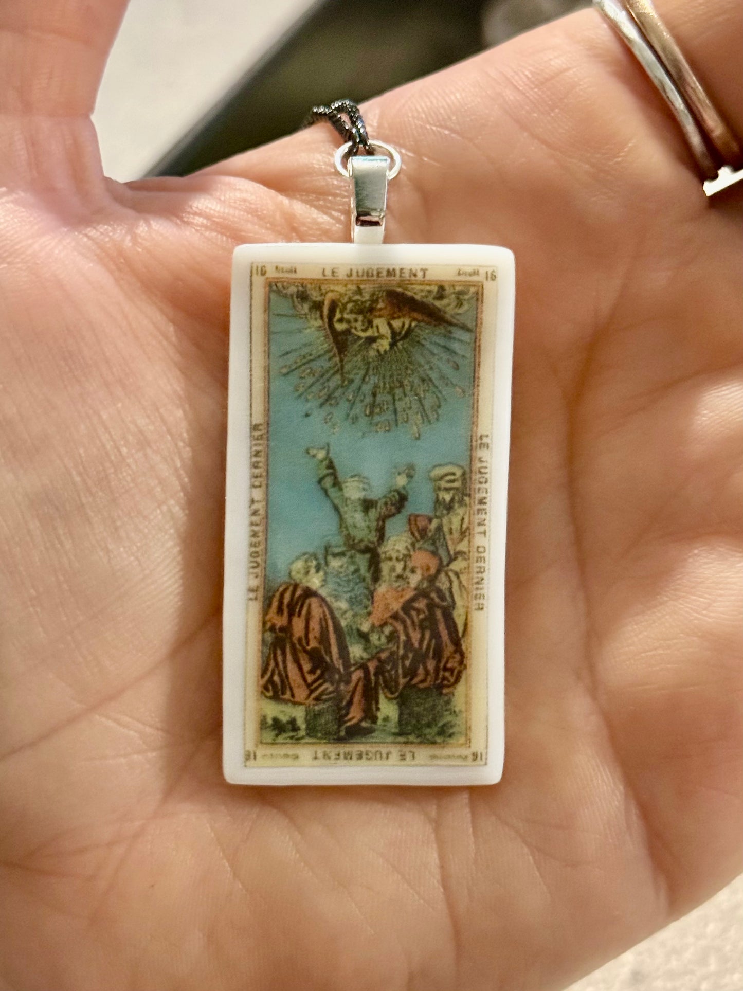Fused Glass French Nouveau Tarot Card Necklace with bolo adjustable chain