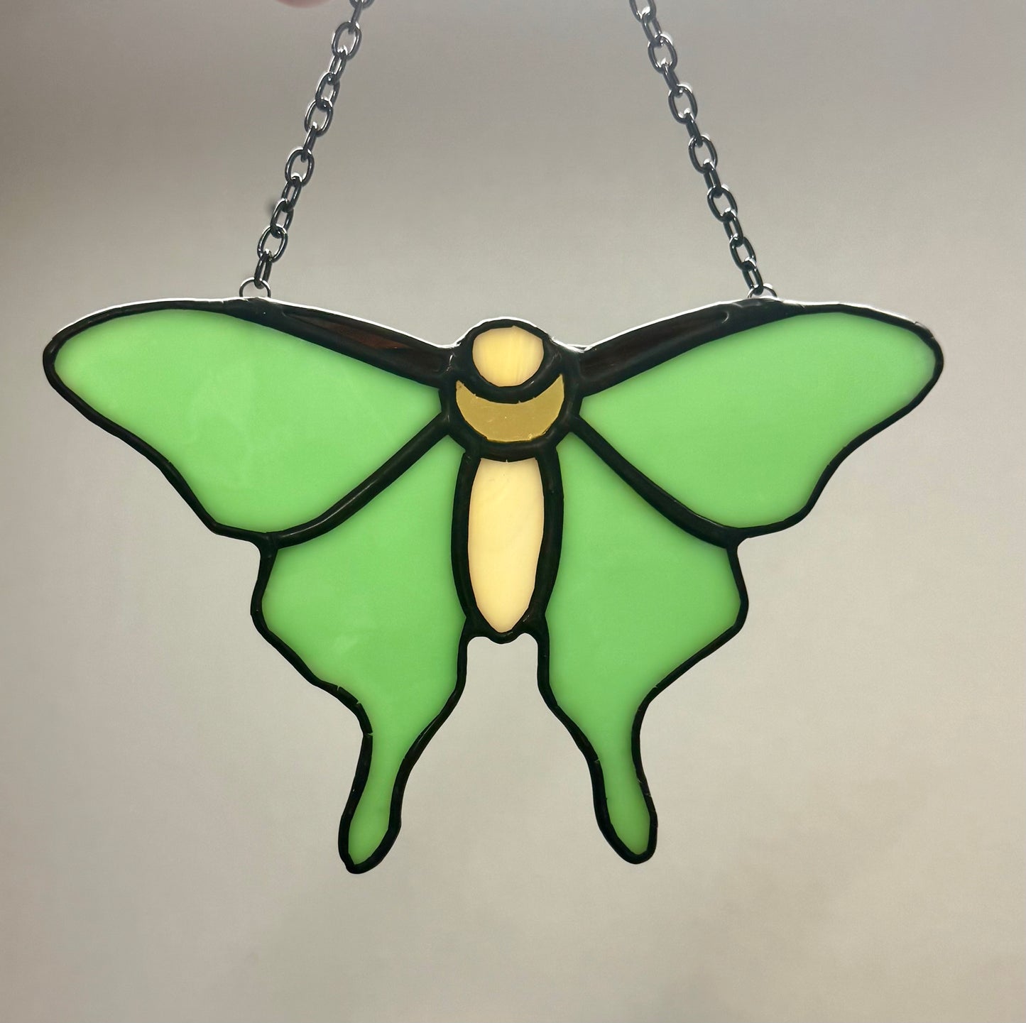Luna Moth Stained Glass Suncatcher with Crescent Moon