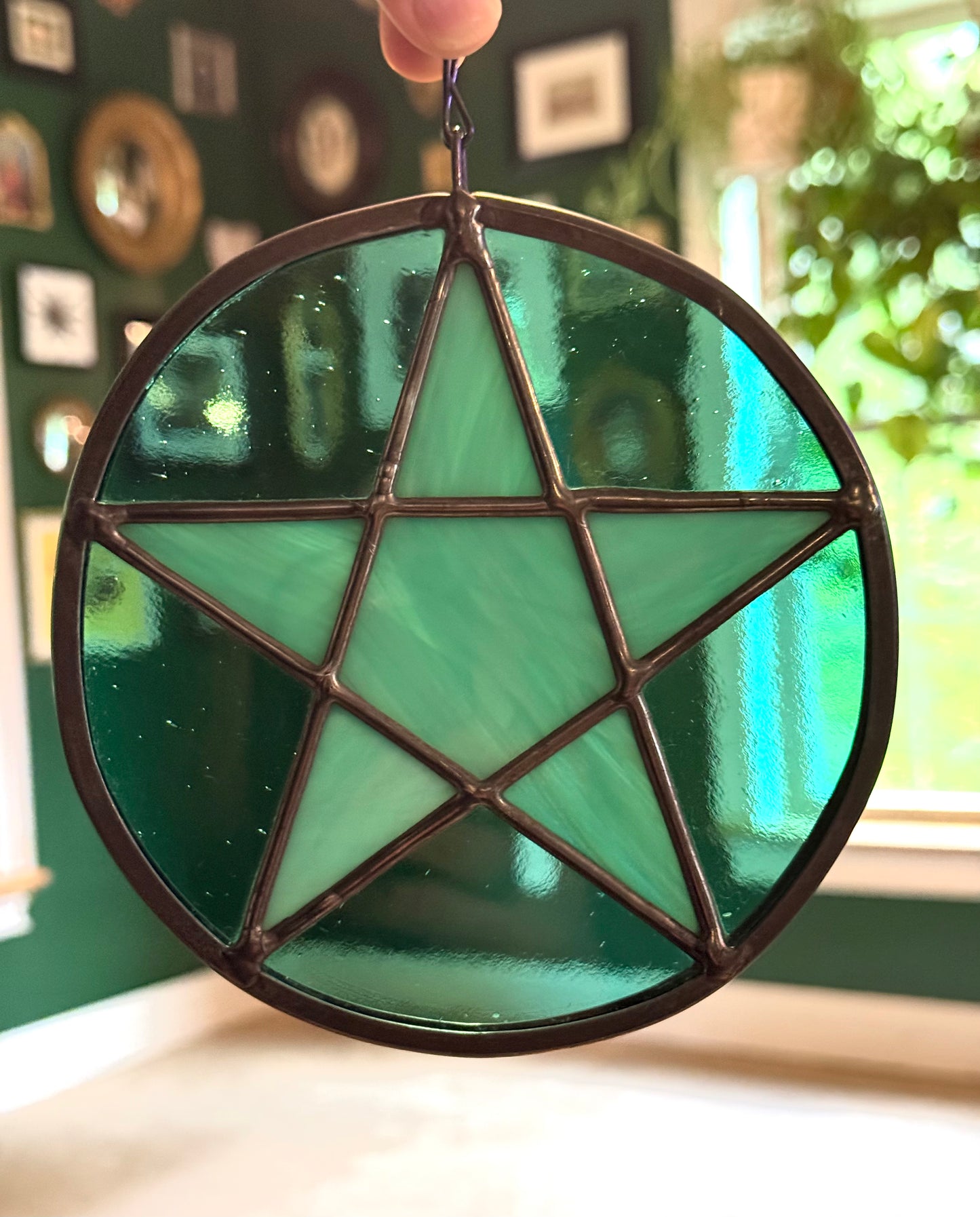 Stained Glass Star Pentacle Suncatcher Window Hanging