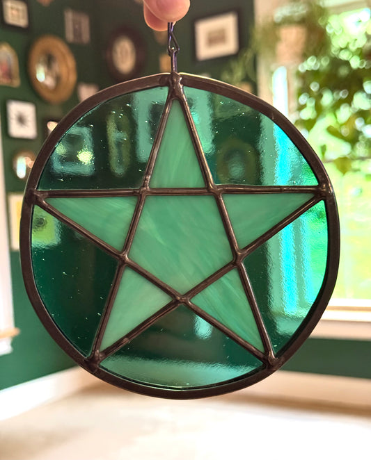Stained Glass Star Pentacle Suncatcher Window Hanging