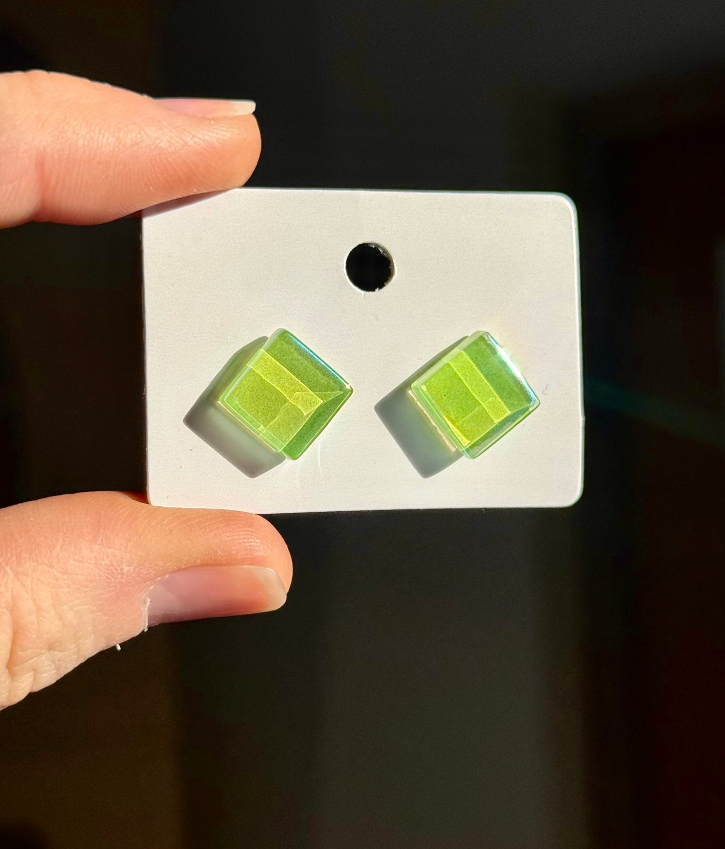 Iridescent Glass Tile Stud Earrings