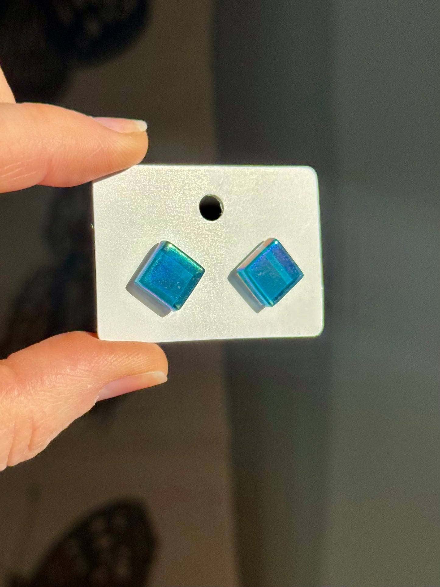Iridescent Glass Tile Stud Earrings