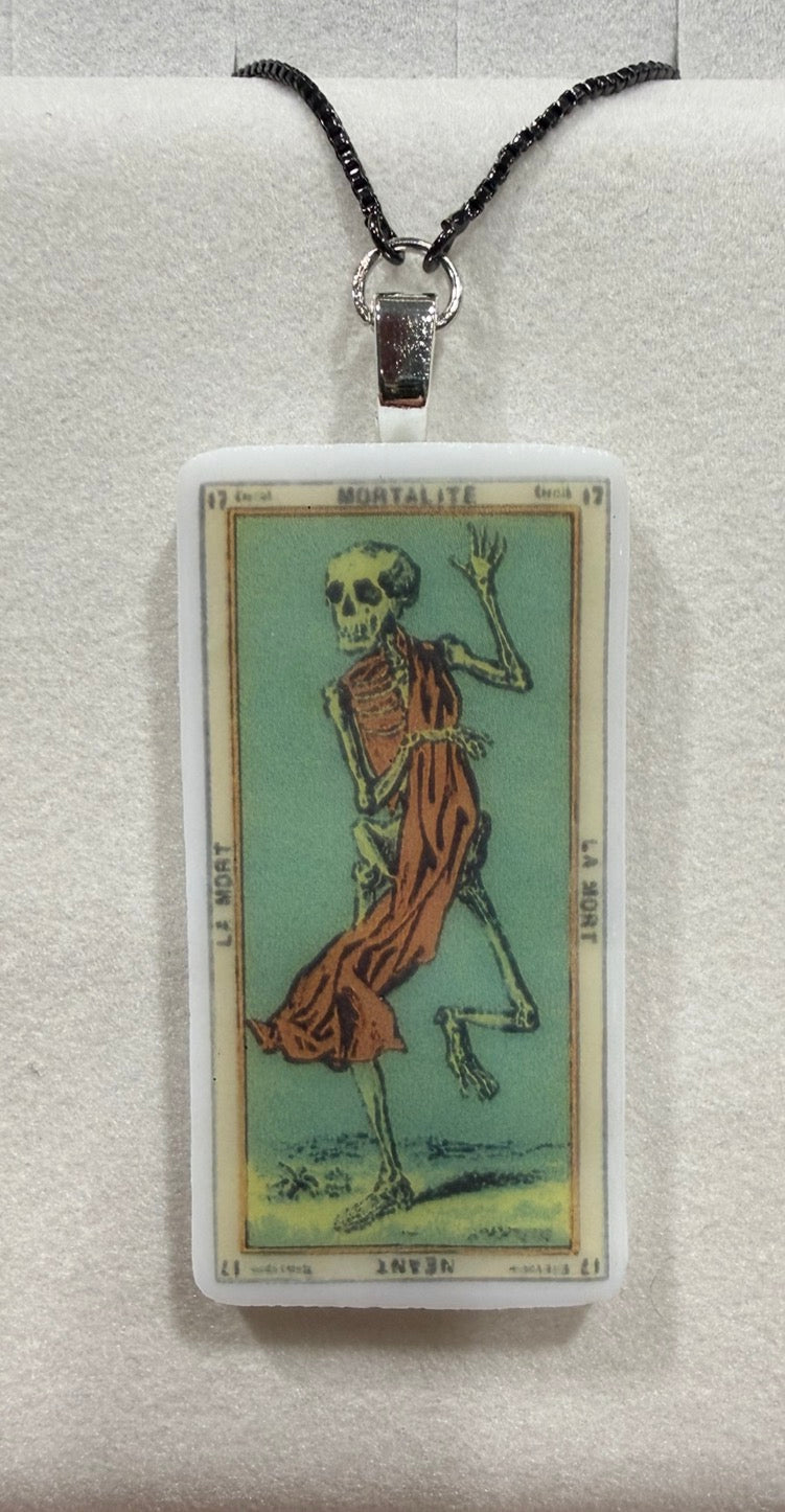 Fused Glass French Nouveau Tarot Card Necklace with bolo adjustable chain