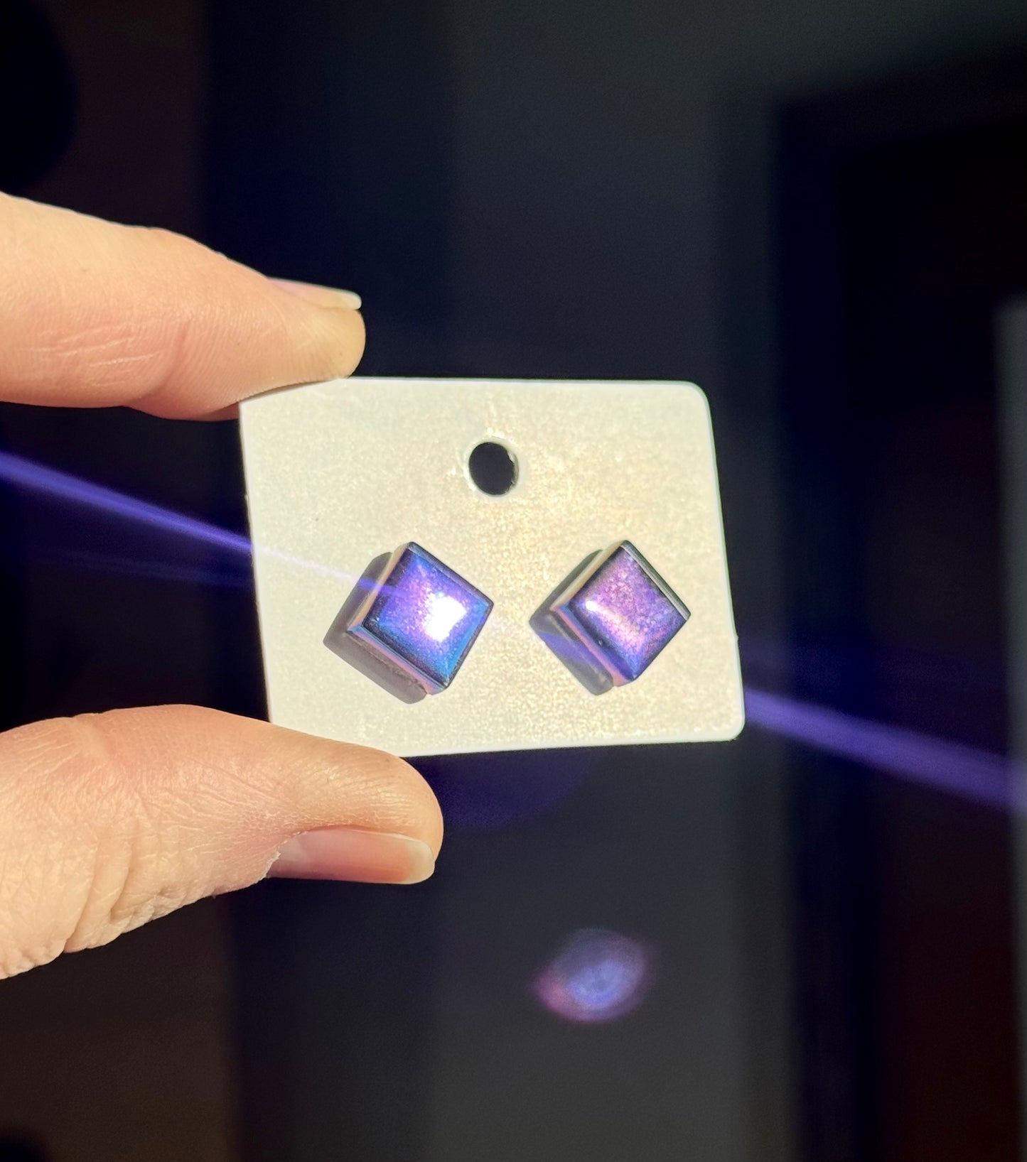 Iridescent Glass Tile Stud Earrings