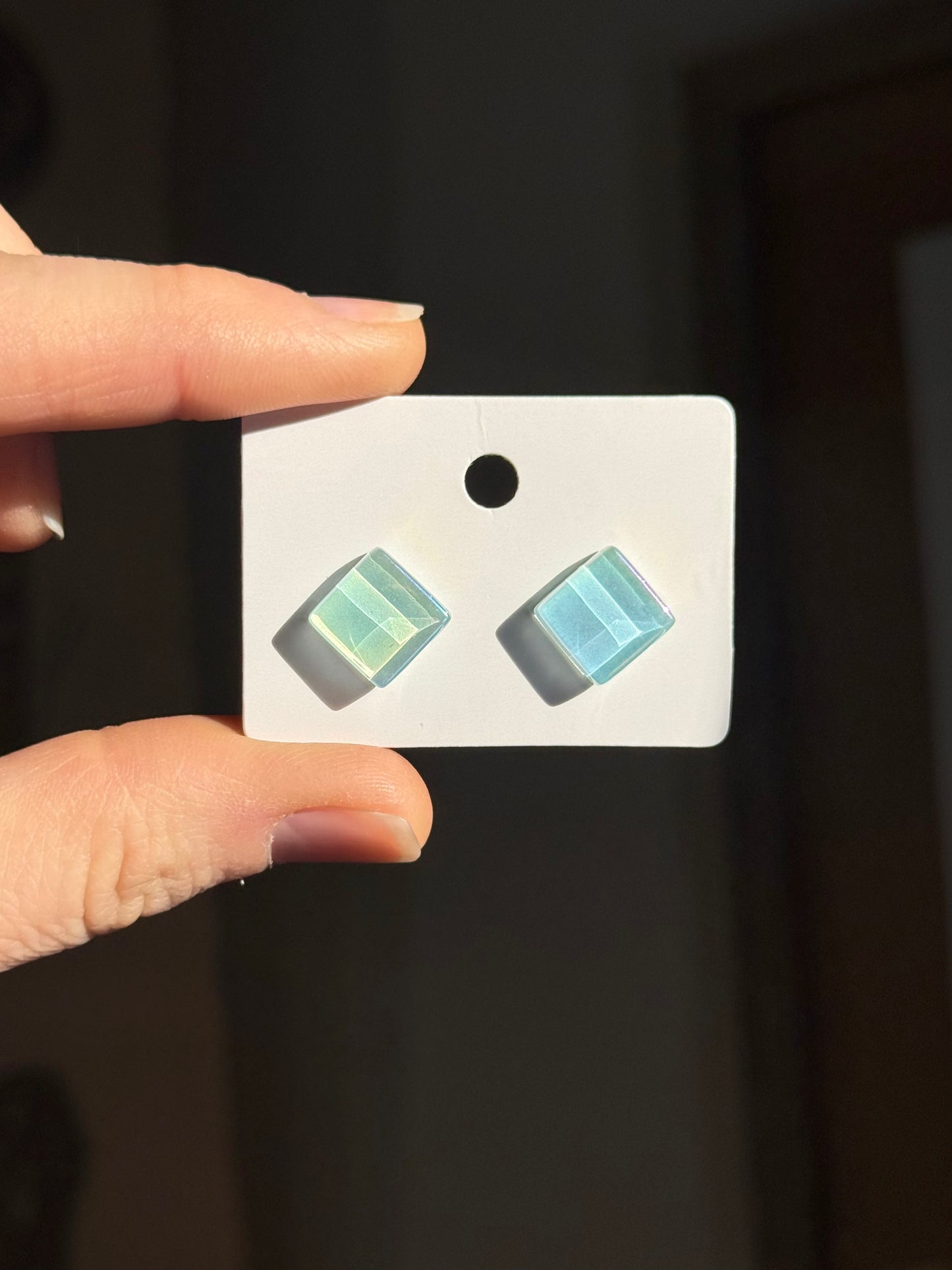 Iridescent Glass Tile Stud Earrings