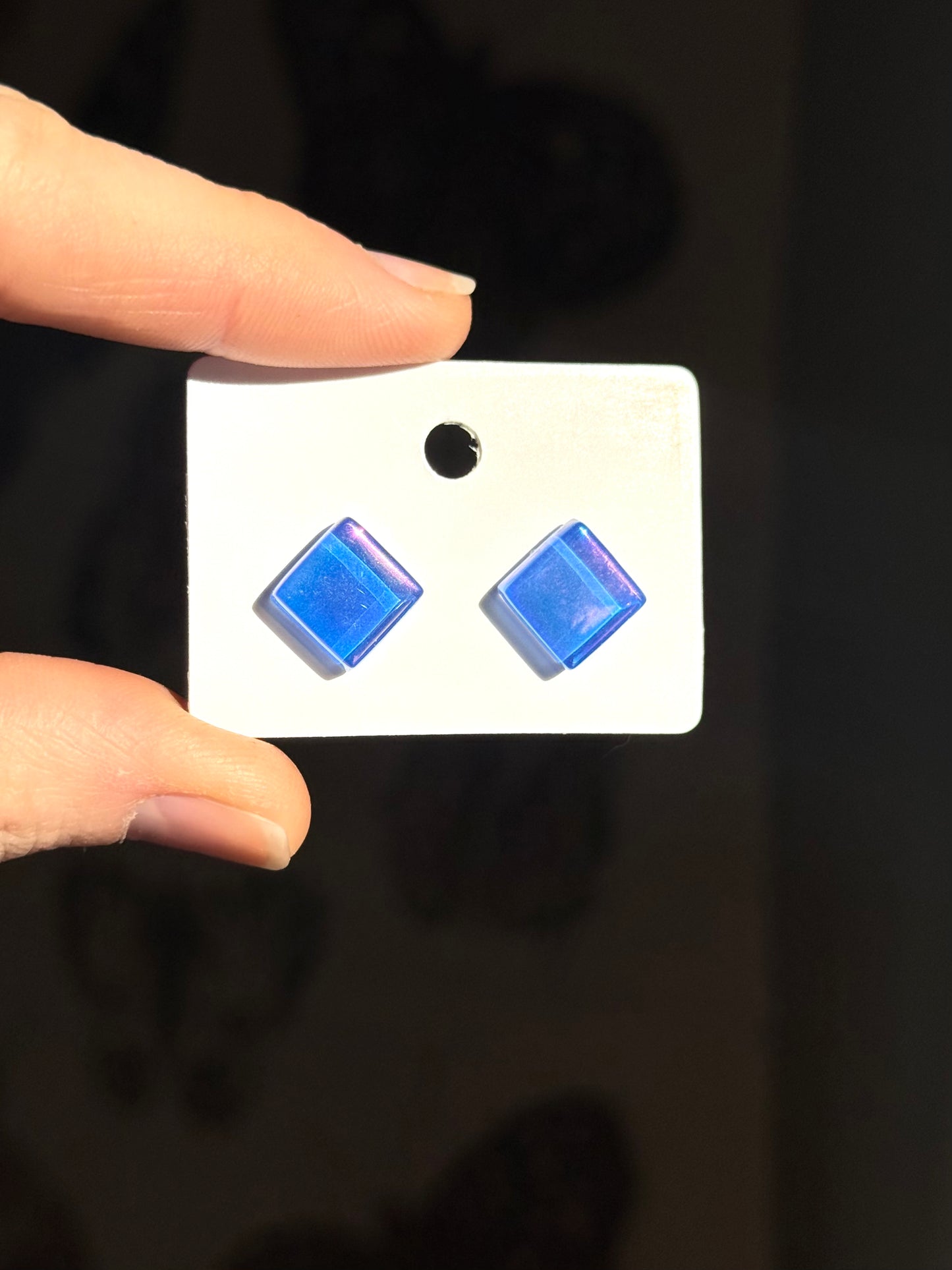 Iridescent Glass Tile Stud Earrings