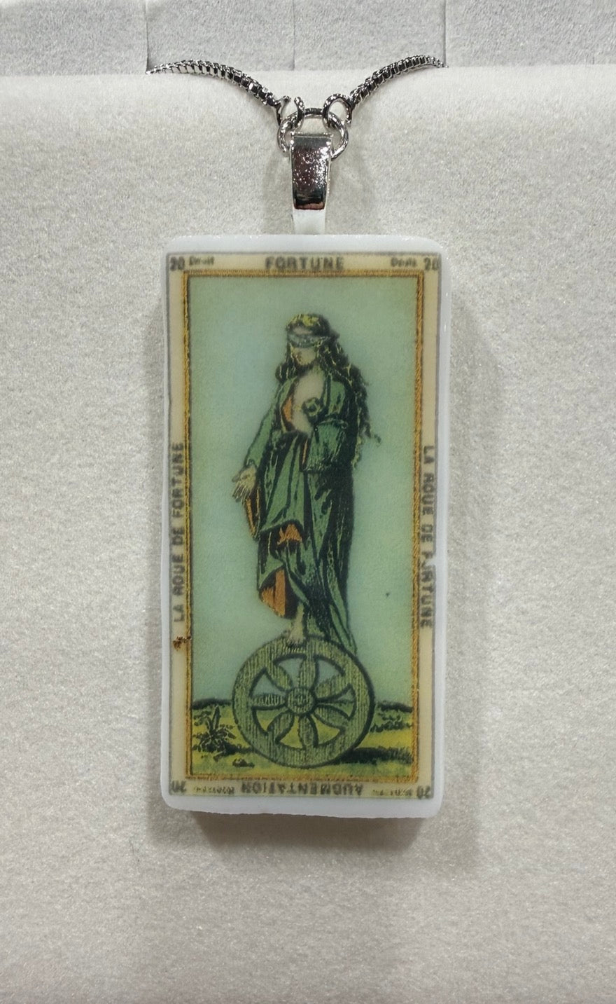 Fused Glass French Nouveau Tarot Card Necklace with bolo adjustable chain