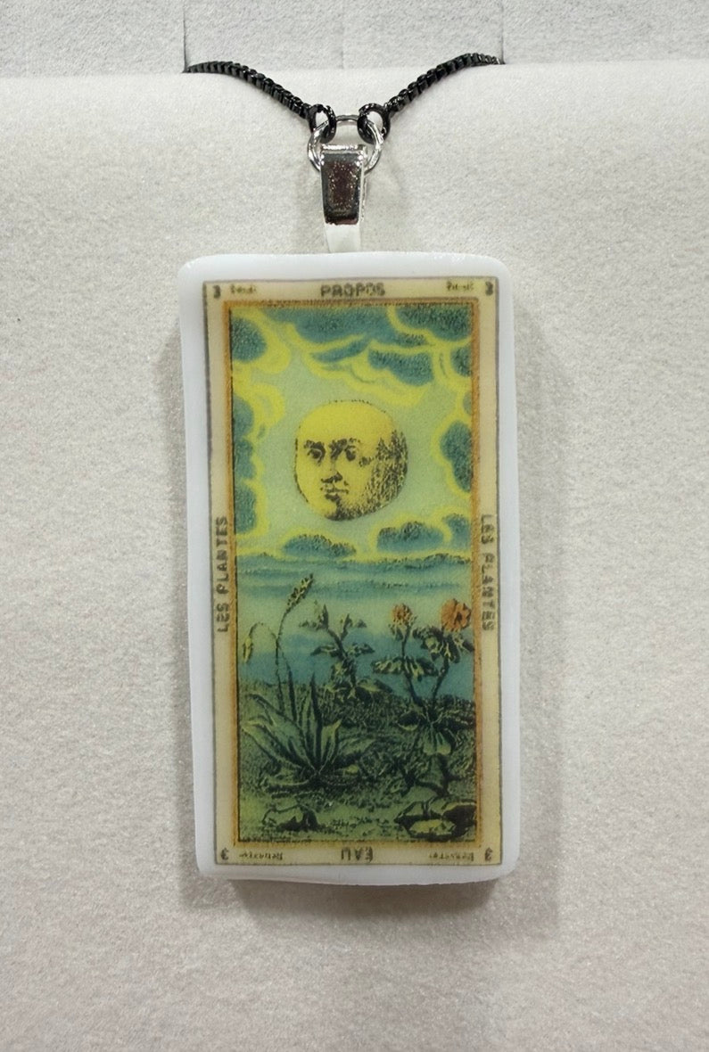 Fused Glass French Nouveau Tarot Card Necklace with bolo adjustable chain