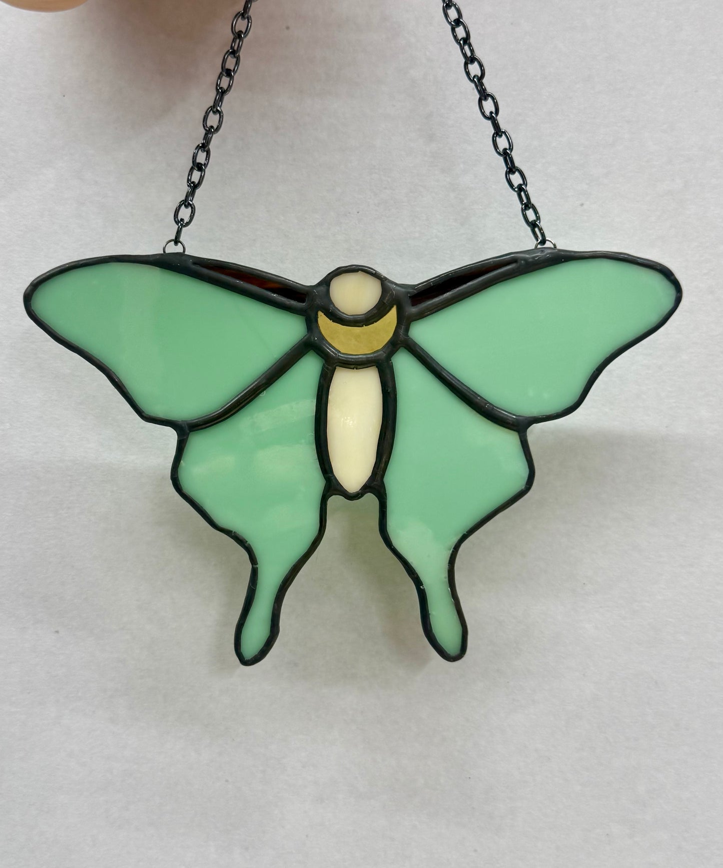 Luna Moth Stained Glass Suncatcher with Crescent Moon