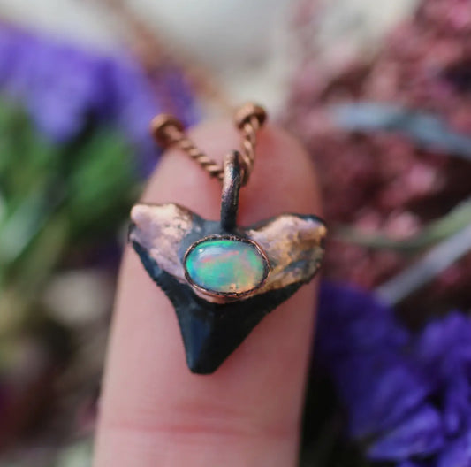 Opal Shark Tooth Electroformed Copper by Kitty Bomb Curios