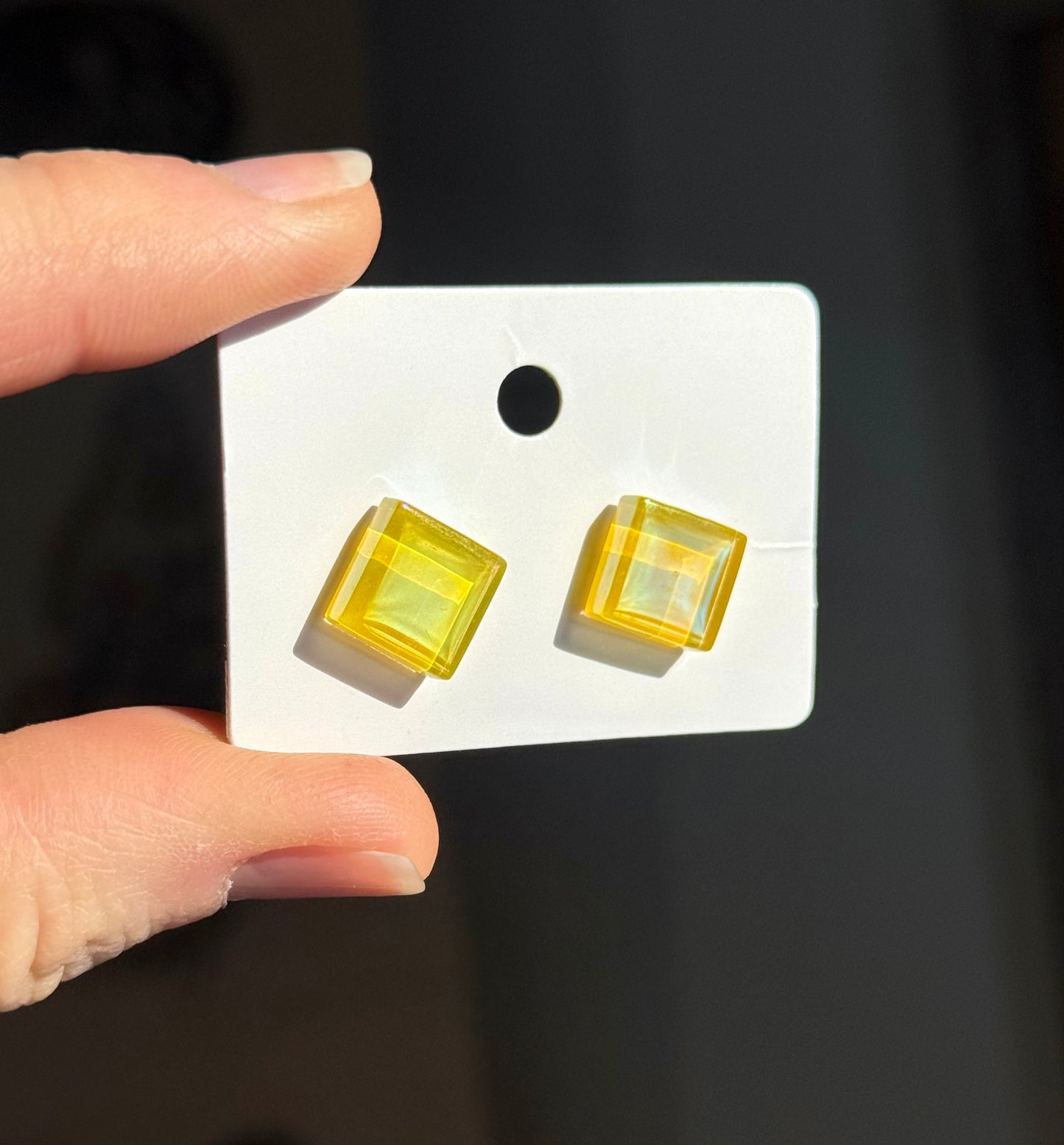 Iridescent Glass Tile Stud Earrings