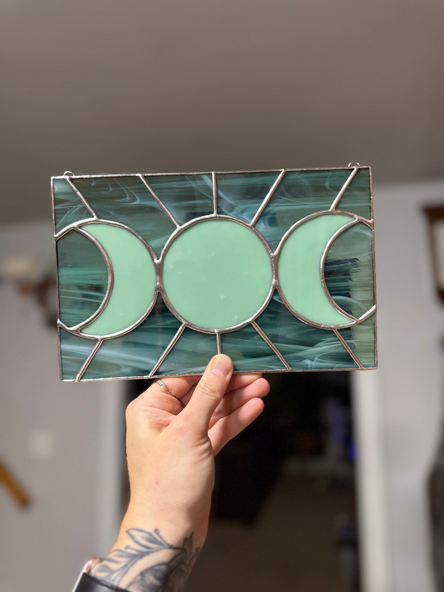 Triple Moon Stained Glass Window Hanging by The Fickle Hare