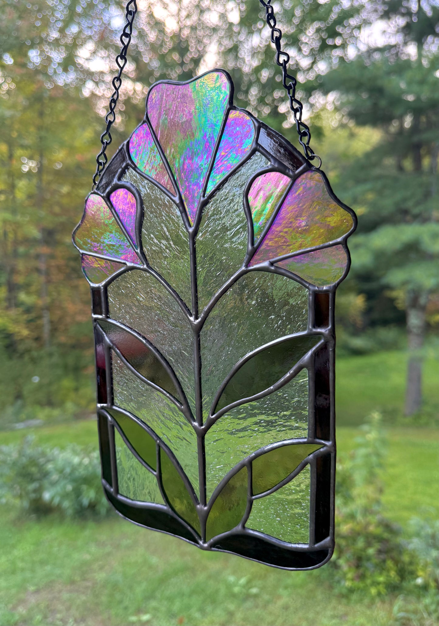 Yellow Iridescent Flower Stained Glass Suncatcher Panel