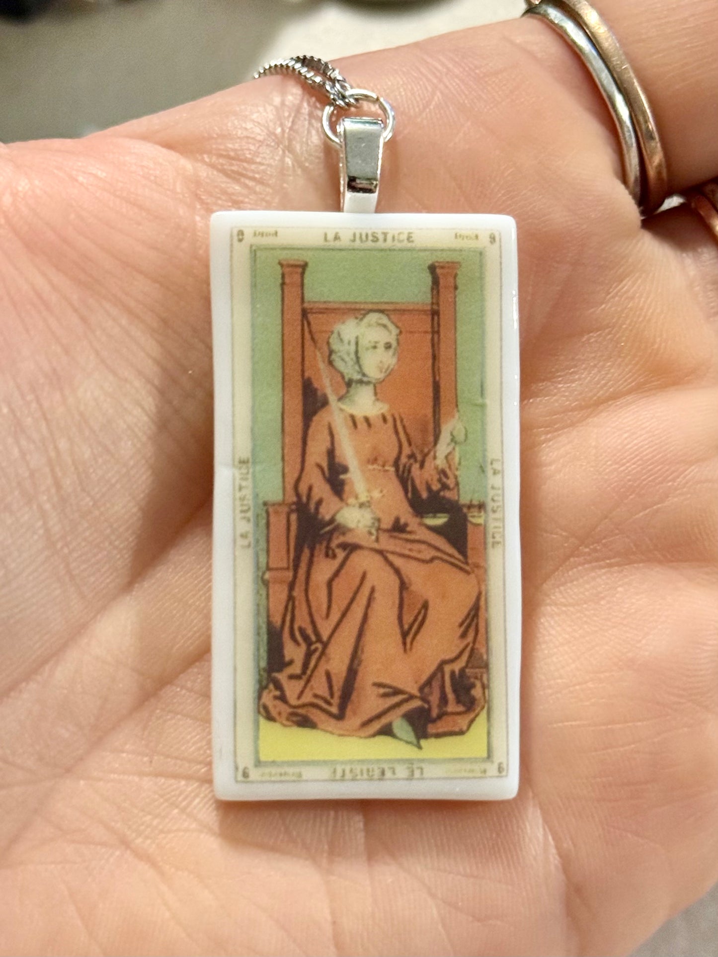 Fused Glass French Nouveau Tarot Card Necklace with bolo adjustable chain
