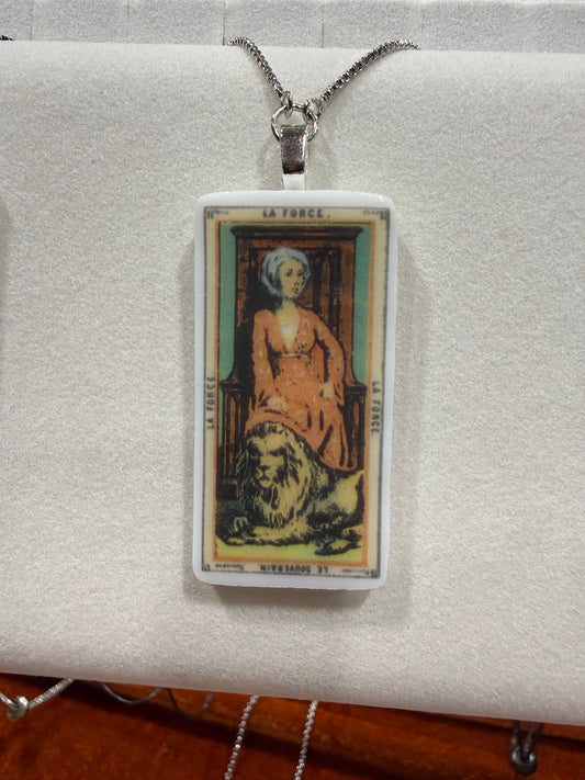 Fused Glass French Nouveau Tarot Card Necklace with bolo adjustable chain
