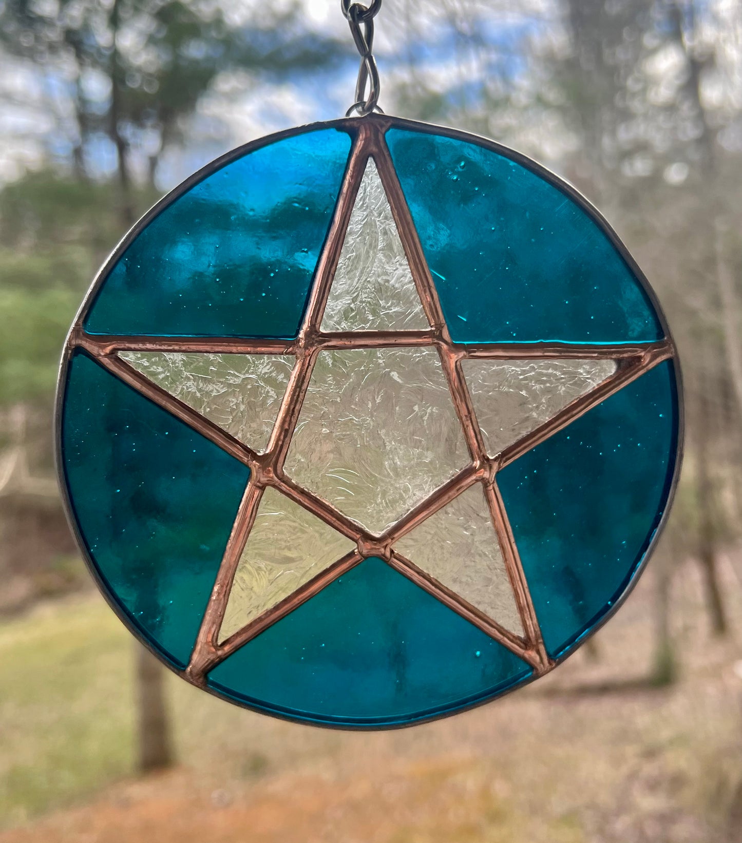 Stained Glass Star Pentacle Suncatcher Window Hanging