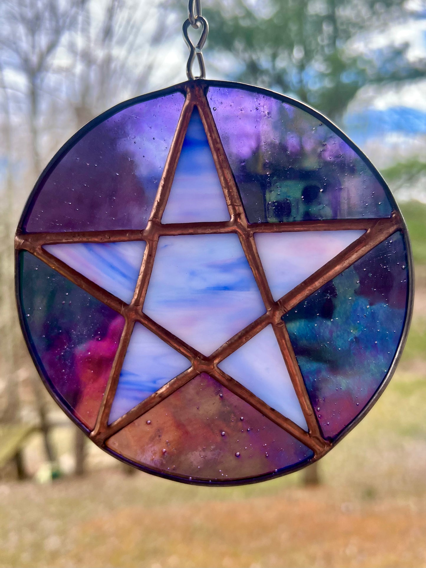 Stained Glass Star Pentacle Suncatcher Window Hanging