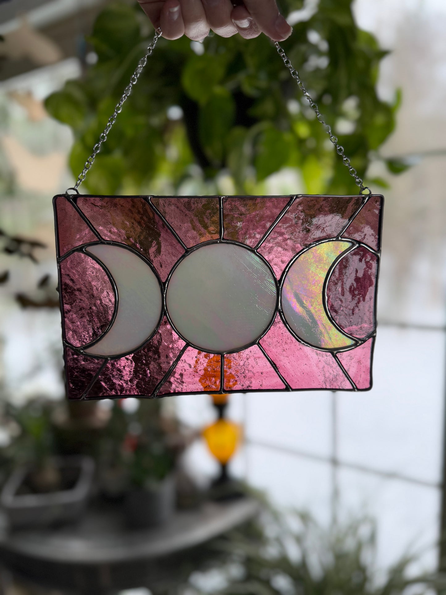 Triple Moon Stained Glass Window Hanging by The Fickle Hare