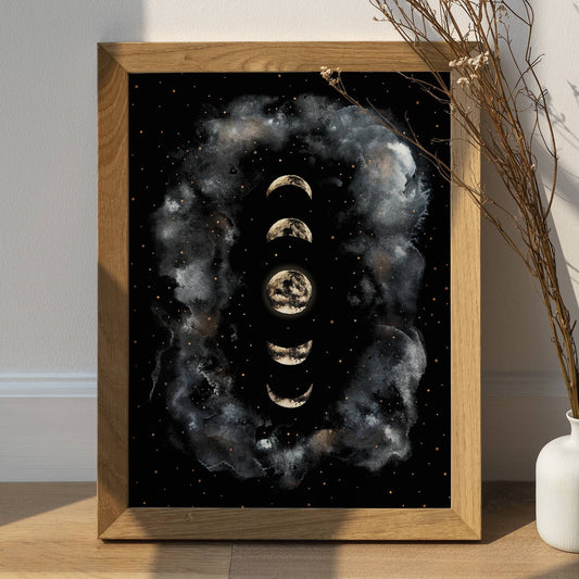 Moon Art Print, Moon Phases Poster Celestial Witchy Print by The Flow Design