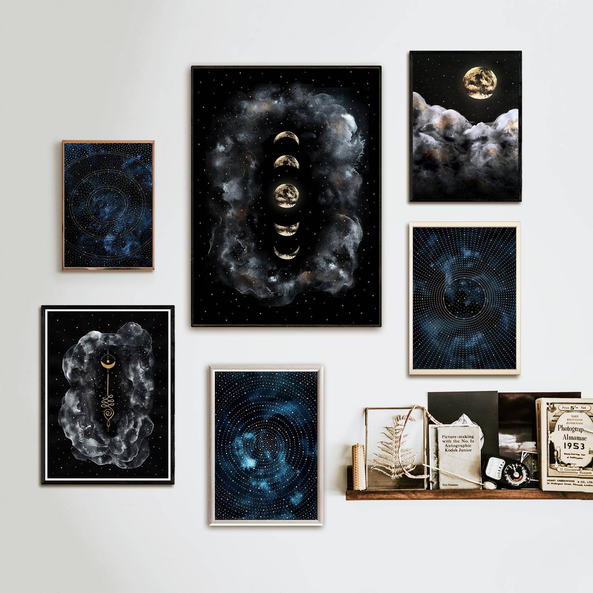 Moon Art Print, Moon Phases Poster Celestial Witchy Print by The Flow Design