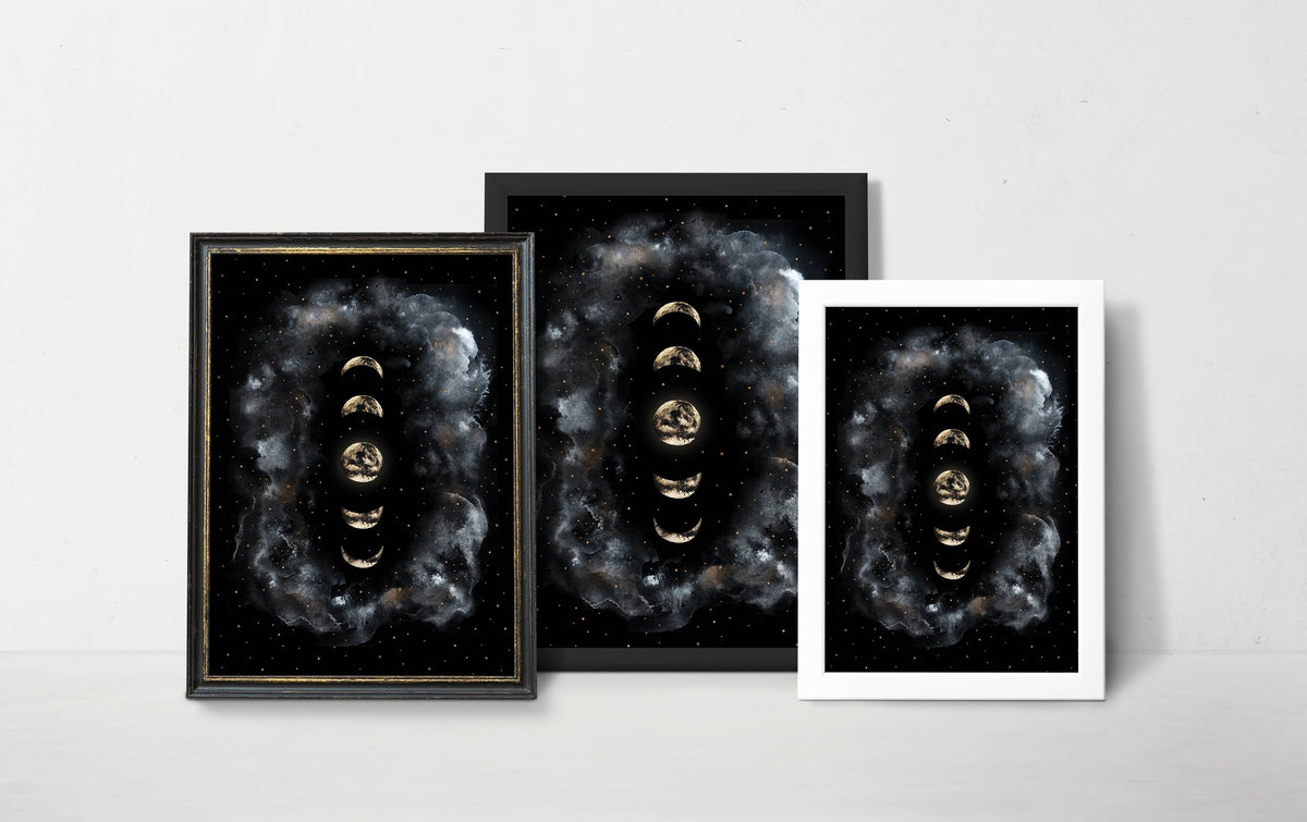 Moon Art Print, Moon Phases Poster Celestial Witchy Print by The Flow Design