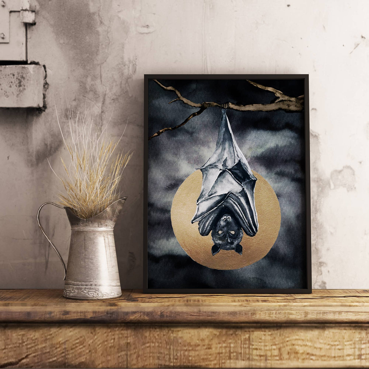 Bat Print, Full Moon Art Print, Bat Poster, Witchy Wall Art
