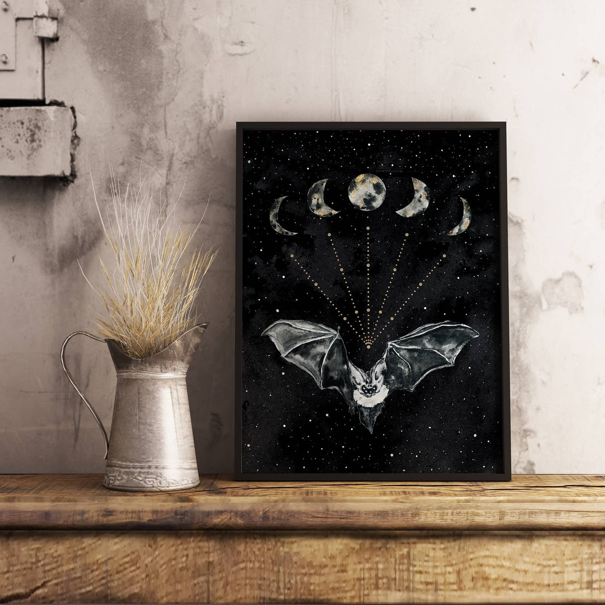 Bat Print, Moon Phases Poster Witchy Art Print Wall Art by The Flow Design