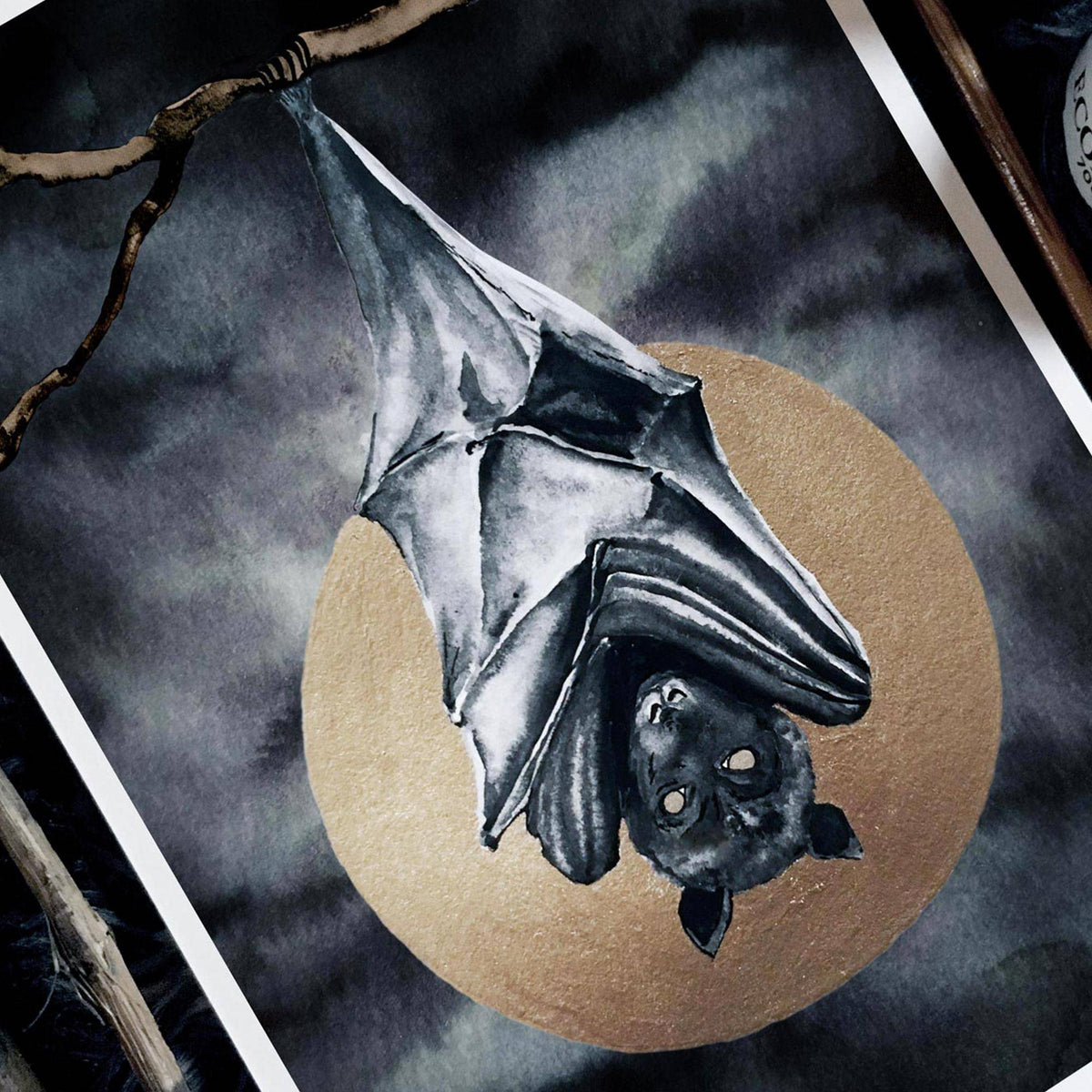 Bat Print, Full Moon Art Print, Bat Poster, Witchy Wall Art