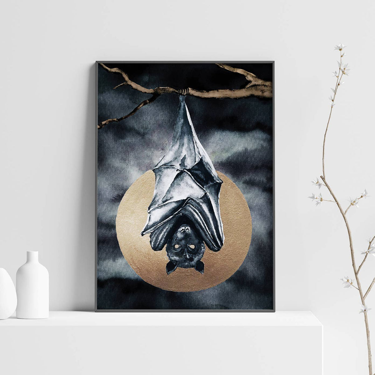 Bat Print, Full Moon Art Print, Bat Poster, Witchy Wall Art