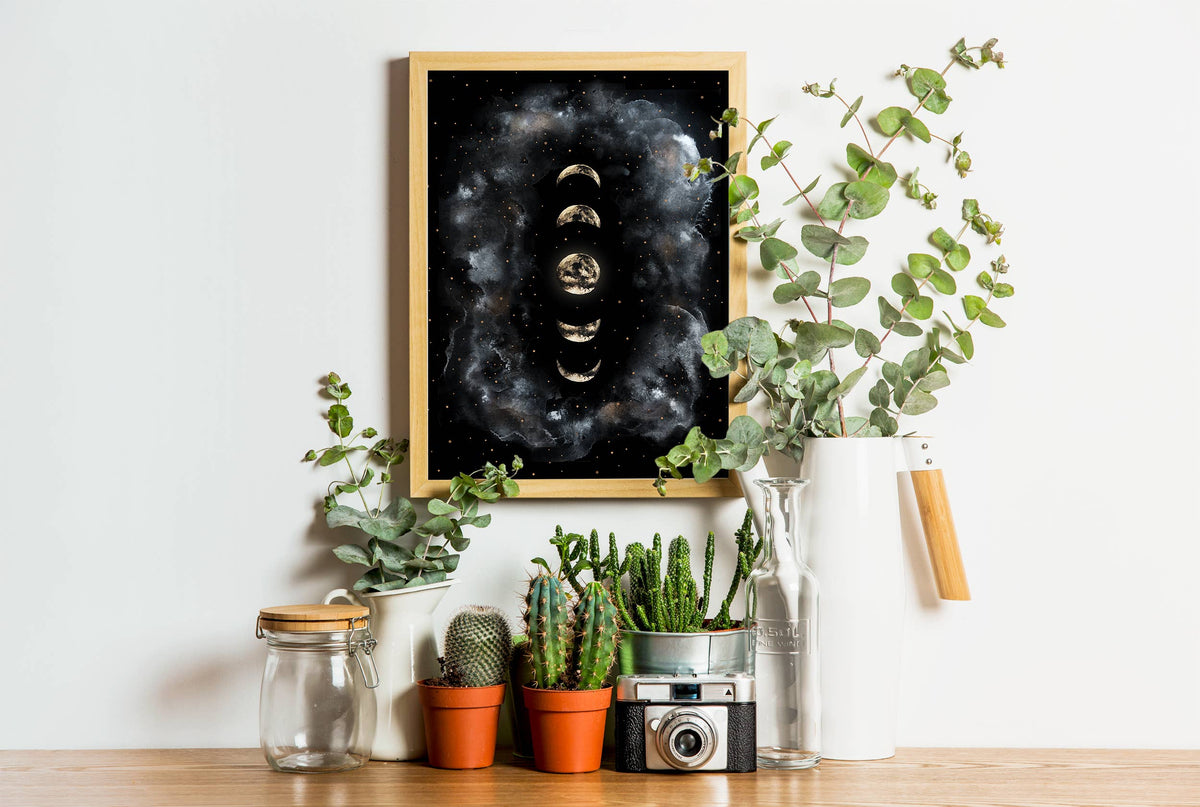 Moon Art Print, Moon Phases Poster Celestial Witchy Print by The Flow Design