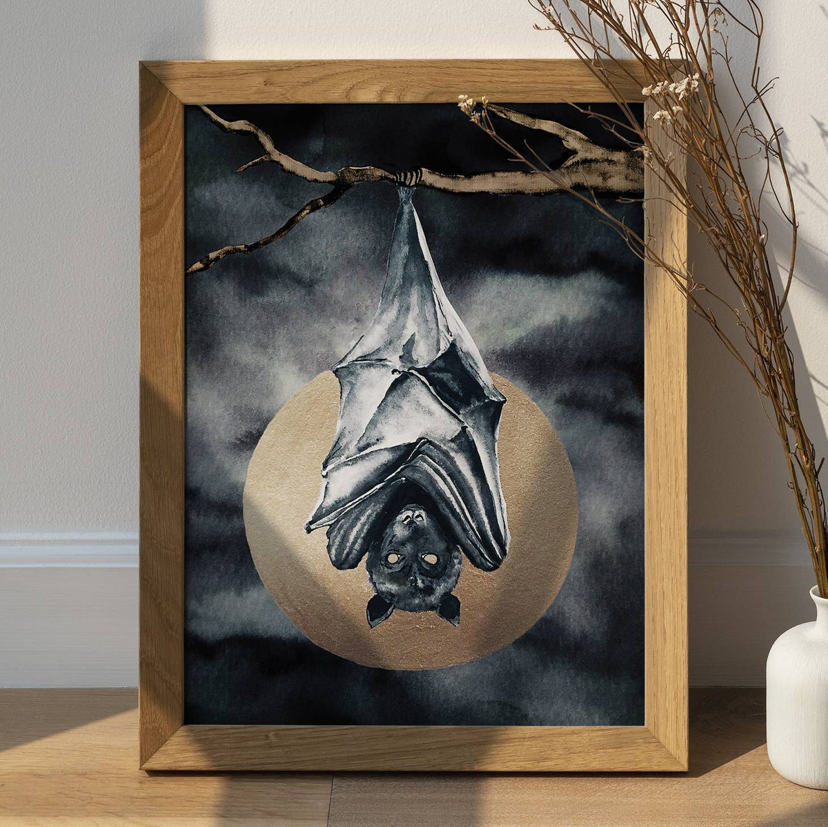 Bat Print, Full Moon Art Print, Bat Poster, Witchy Wall Art