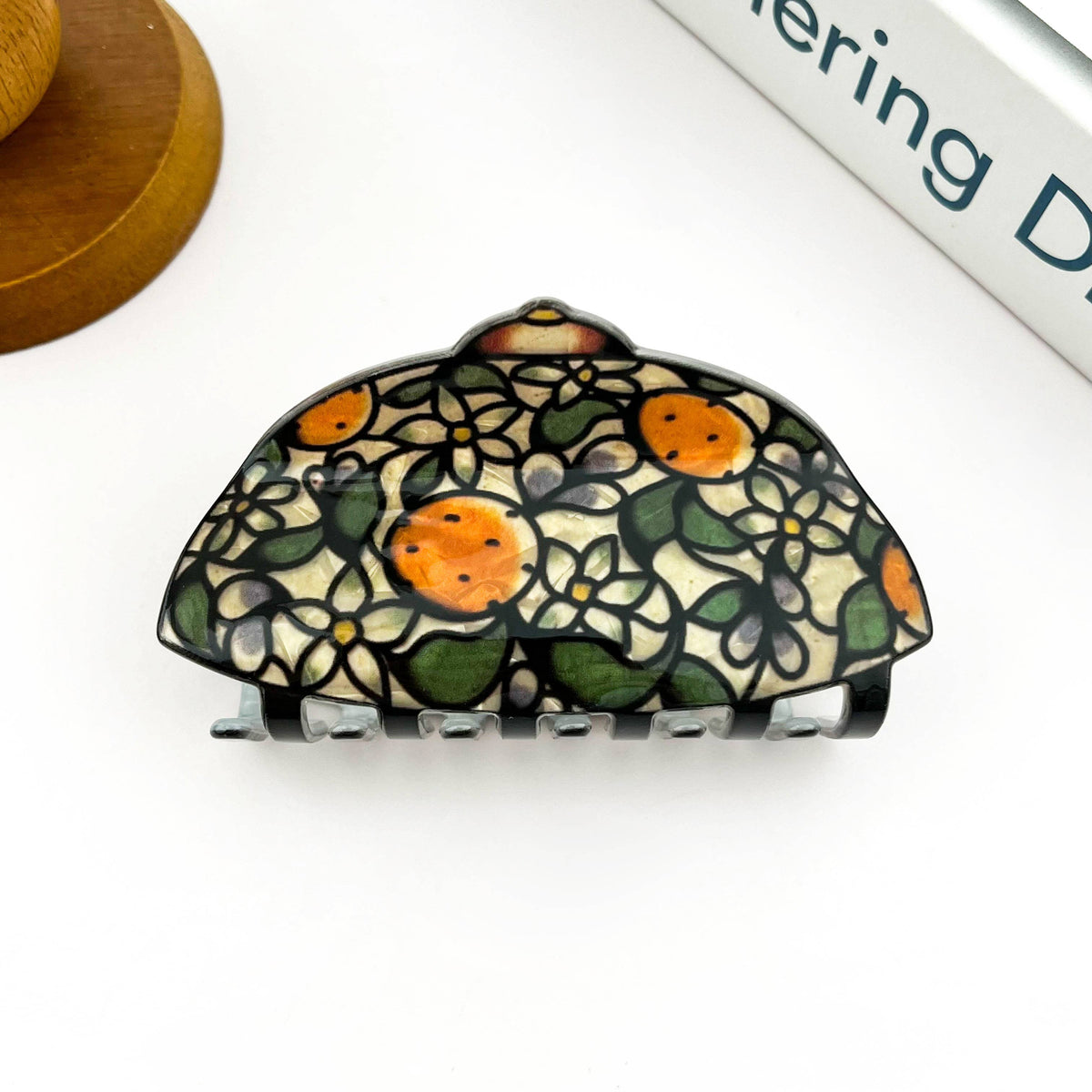 Vintage Floral Stained Glass Lamp Shade Acrylic Hair Claw