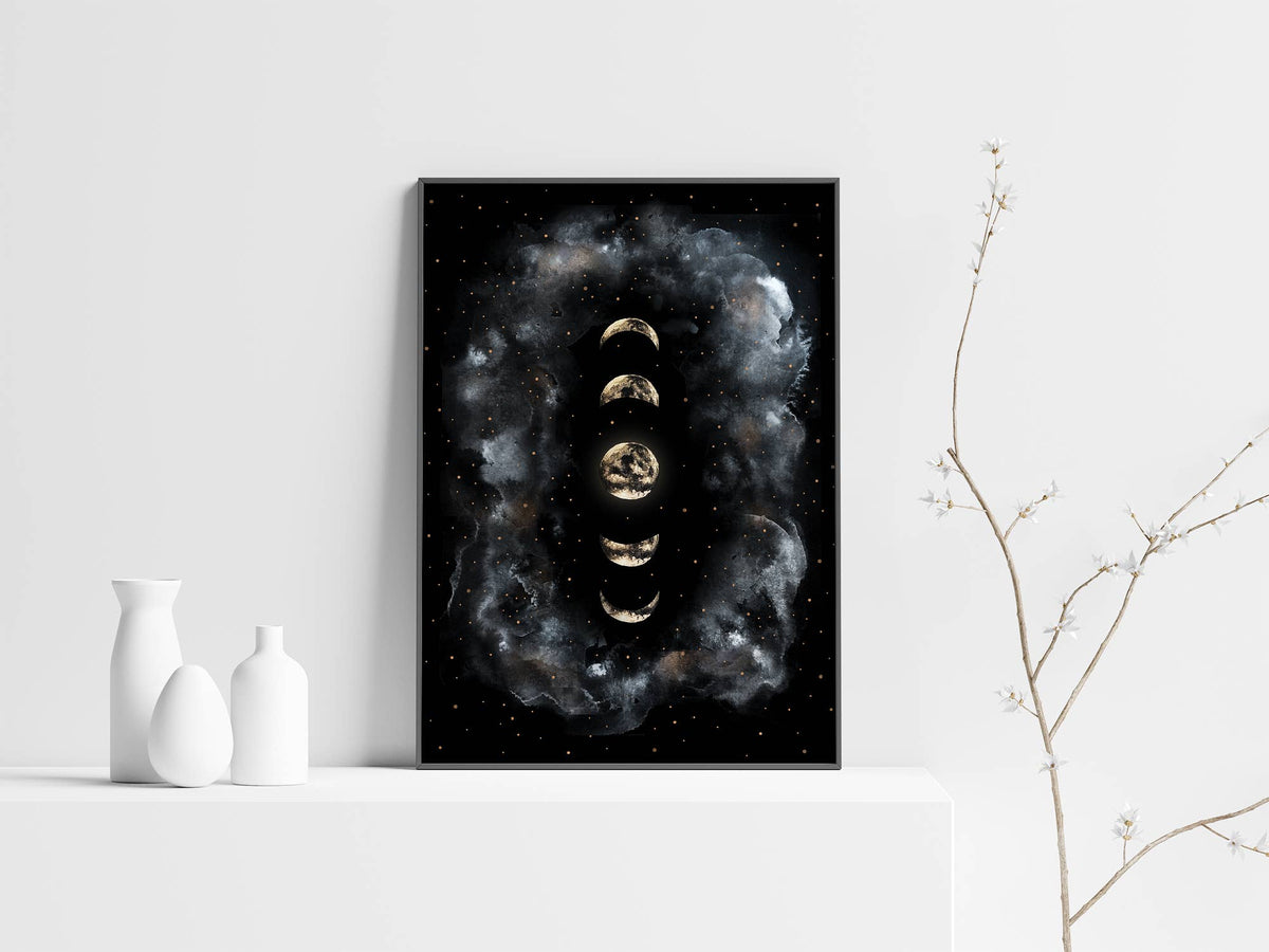 Moon Art Print, Moon Phases Poster Celestial Witchy Print by The Flow Design