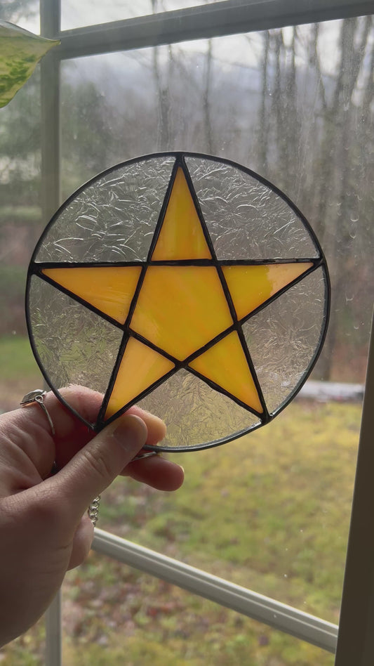 Stained Glass Star Pentacle Suncatcher Window Hanging
